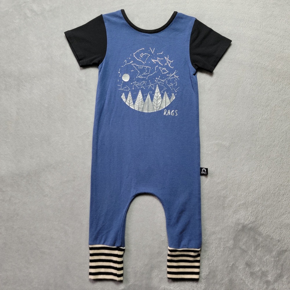 Rags to Raches Baby Romper 6-12M Blue Constellation Galaxy Short Sleeve